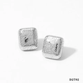 Silver textured square stud earrings with metallic hammer finish for women - Rectangular Silver (D2792)