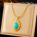 Vintage vergoldete Schlangenkette mit ovalem blauem Türkis-Anhänger in Schmuckschatulle - Halskette