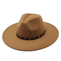 Classic tan wool fedora with 9.5cm wide brim and metallic stud decorative band - M (56-58cm) / Light Coffee