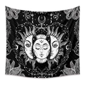 Detail of bohemian sun and moon tapestry with celestial stars and mystic botanical patterns - ZJ104010/B&W Mandala Mystic / 73X95CM/Brushed Fabric