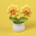 Handmade knitted sunflower plant in white ceramic pot with cute smiling faces - 2-Head Sunflower Smile Potted Plant