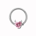Piercing per capezzolo con cuore rosa, corna e coda da diavolo in acciaio lucido - Argento Cuore del Diavolo Zircone Rosa / Argento