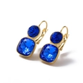 Boucles d'oreilles dorées élégantes avec cristaux bleus carrés et ronds de luxe - Bleu