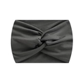 Elastic wide yoga headband in dark grey knit fabric with a stylish center twist knot design - Dark Gray