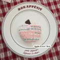 Pink and white knitted apple ornament for Christmas DIY crafts, size 6.5cm x 8cm - Apple-03