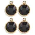 Four round gold stainless steel pendants with faceted black crystals in a 2x2 grid - Round / Black