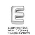 Detailed 3D silver letter E pendant showing dimensions 16mm by 11mm for DIY bracelets - Silver E