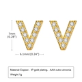 Golden copper V-shaped stud earrings with AAA cubic zirconia and IP gold plating - Letter V