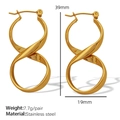 Pendientes infinity retorcidos dorados de acero inoxidable de 39mm alto y 19mm ancho - Dorado