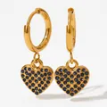 Golden heart drop earrings with deep blue cubic zirconia pave settings on hoops - Gold With Blue Zircon (KDE1208)