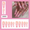 Uñas postizas largas degradadas rosa con corazones y estrellas blancos, modelo LF475 - Estilo de Corazón y Estrella con Degradado Rosa (LF475) / 24 Piezas/Caja (Incluye Pegamento de Gelatina + Lima)