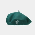 British style wool beret in dark green with white palm tree embroidery for women - Green