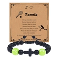 Tennis bead bracelet with black matte stones, cross charm, and green tennis ball beads - Green Tennis Style