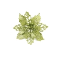 Detailed top view of a glittery light green Christmas flower ornament with pointed petals - Light Green