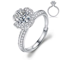 Elegant S925 silver adjustable flower ring with brilliant round moissanite zircon - Adjustable Open / Bouquet Style Floral Pave Ring (1 Carat Effect)