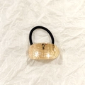 Golden hollow metal hair tie with mesh texture and black elastic ponytail holder - Gold Oval Cracked Texture 5cm