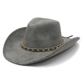 Cappello da cowboy grigio scuro con catena metallica dorata su sfondo bianco puro - M(56-58cm) / Grigio Medio