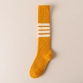 Thick warm yellow coral fleece socks with white stripes for winter home wear - One Size / Turmeric