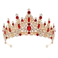 Baroque gold bridal crown with vintage red crystals and sparkling white rhinestones - Gold & Red Crystal