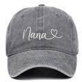 Vintage washed cotton baseball cap in grey black with white Nana embroidery and heart - Gray