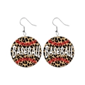 Leopard print baseball dangle earrings with red stitching and white baseball text - Round/Leopard Baseball/No.11