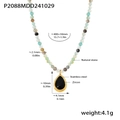 Technische Skizze der 400+50mm Natursteinkette mit 2,1mm Perlen und Maßen des Anhängers - P2088-Naturstein Schwarzer Zirkonia Anhänger