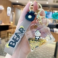 Porte-clés panda à sable mouvant gris avec panda flottant et paillettes étoiles dorées - Sac à poignée supérieure