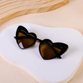 Classic black heart-shaped kids sunglasses with glossy frame for UV protection - Black Frame Tea Lens