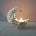 White crescent moon iron candle holder with star pendant and hollow pattern design - Moon Hollow Style (YYZT-01B) / White