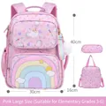 Pink unicorn school bag set for girls with rainbow pattern and matching pencil case - Includes Handbag + Pencil Case / Dreamy Pink Large 3-Piece Set