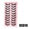 10 pairs of dense curly black false eyelashes on pink tray set, model DSD10 - DSD10 (Pink)