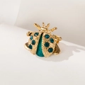 Vintage ladybug brooch in gold finish with navy blue crystals and turquoise stone - XD8200-2 Sapphire Ladybug