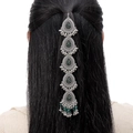 Bohemian silver head chain with green gemstones and hanging bells for women - Green