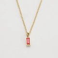 Gold stainless steel necklace with a rectangular red zircon birthstone pendant - July/Red