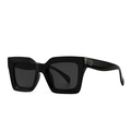 Modern square oversized sunglasses in glossy black with triple silver stud accents - Black Frame Gray Lenses