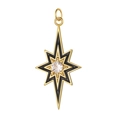 Macro detail of octagonal star pendant with black enamel inlay and central zircon stone - Black Gold Octagram Star Pendant-10