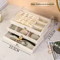 Beige 3-layer jewelry box with velvet drawers and clear acrylic shell, 23.5x13.5x11cm - Triple Layer / Beige