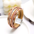 Multilayer bohemian leather wrap bracelet in brown and beige with a magnetic clasp - Brown & Gold Combo