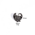 Detail view of heart-shaped skeleton embrace enamel pin with size and weight metrics - Hugging Skeletons Heart