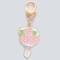 Zinc alloy flower keychain featuring pink roses, purple bow, and heart lobster clasp - 20-Trio Pink Rose Bouquet
