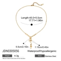 Gold stainless steel star and cross pendant necklace showing 45cm length and size specs - Star & Cross Y-Necklace (JDN0305056)
