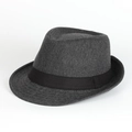 Classic dark grey fedora hat with black ribbon band and textured wool blend finish - 58.0cm(Adjustable) / Black