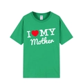 T-shirt vert en coton avec impression I Love My Mother sur fond blanc pur - XS / Haut (Imprimé I Love My Mother) / Vert