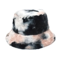 Sombrero de pescador de felpa tie-dye rosa gris y negro en piel sintética - Negro Gris Rosa Teñido Anudado (4#)