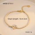 Detail view of 18K gold plated stainless steel heart tennis bracelet with dimensions - Gold