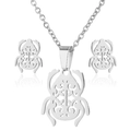 Silver stainless steel jewelry set featuring hollow beetle pendant and stud earrings - 070 Hollow Beetle - Silver