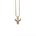 Detailopname van een gouden stierenkop hanger met glinsterende zirkonia micro-inleg - Stier Hoofd Hanger / Goud