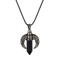 Minimalist crystal hexagonal pillar pendant necklace with silver horn crescent moon - Black Agate