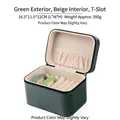 PU leather jewelry box in dark green with 7 slots for bracelet storage and beige lining - 7 Slots / Green Exterior / Beige Interior
