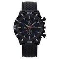 Men's sports watch with black silicone strap and three-eye dial featuring blue stitching - Blue